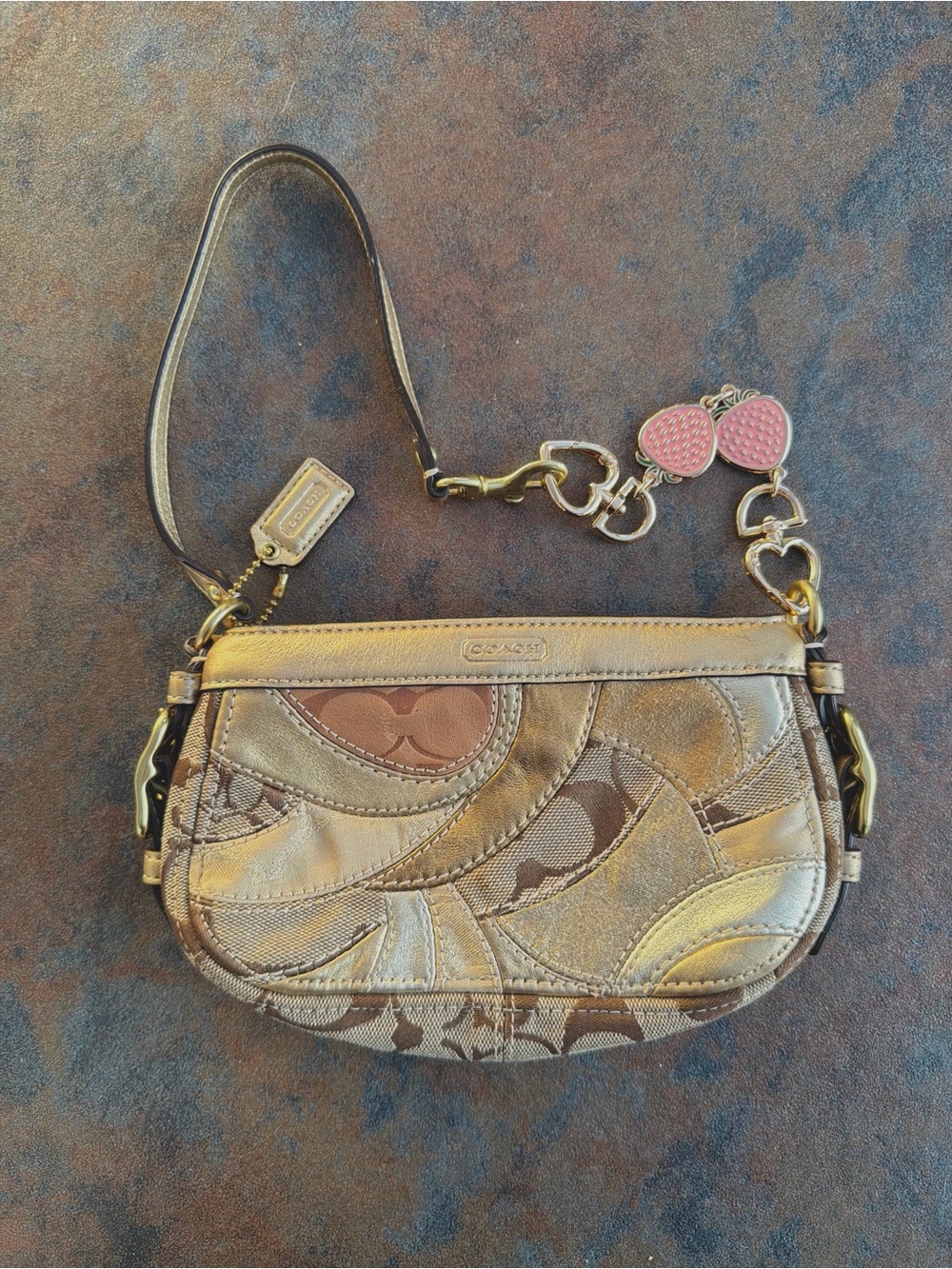 Y2K Coach Zoe Mosaic Gold Patchwork Mini Bag With Hangtag and Strap Extender